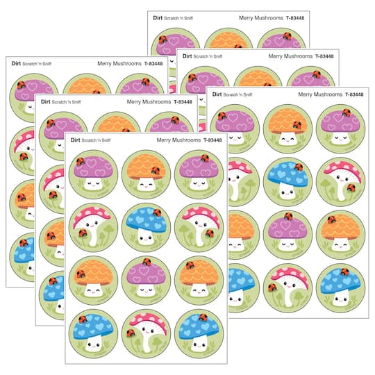 TREND Enterprises® Merry Mushrooms, Dirt scent Scratch 'n Sniff Stinky Stickers®, 48 Per Pack, 6 Packs total of 288